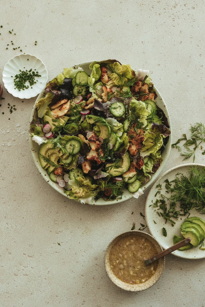 Halloumi Salad, Recipe, Greens, Healthy, Ceramics, Cooking