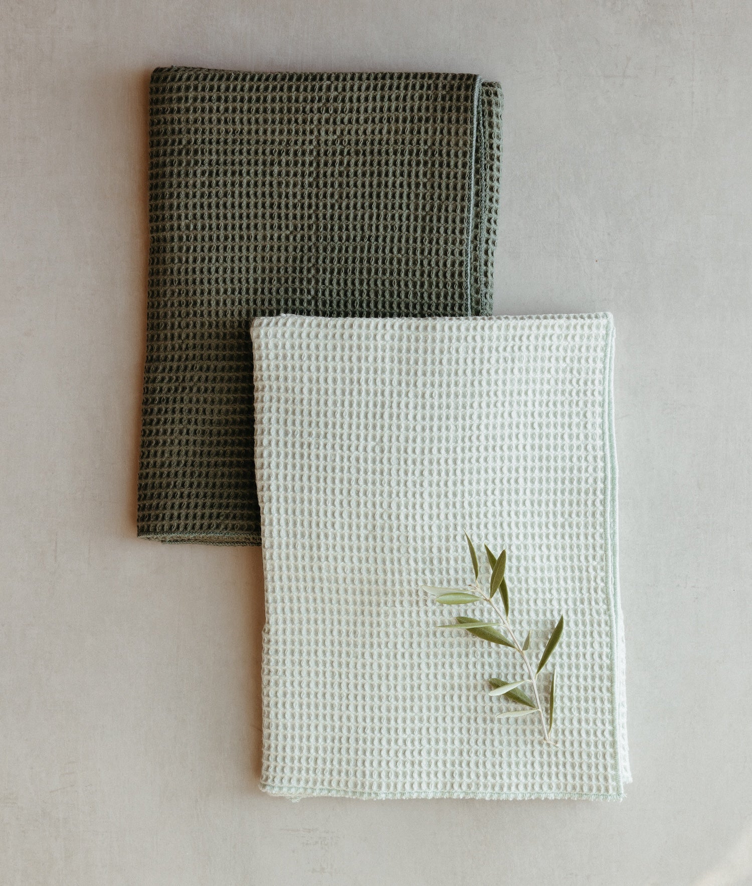 Essential Waffle Dish Towel, Set of 2 - Sage/Olive